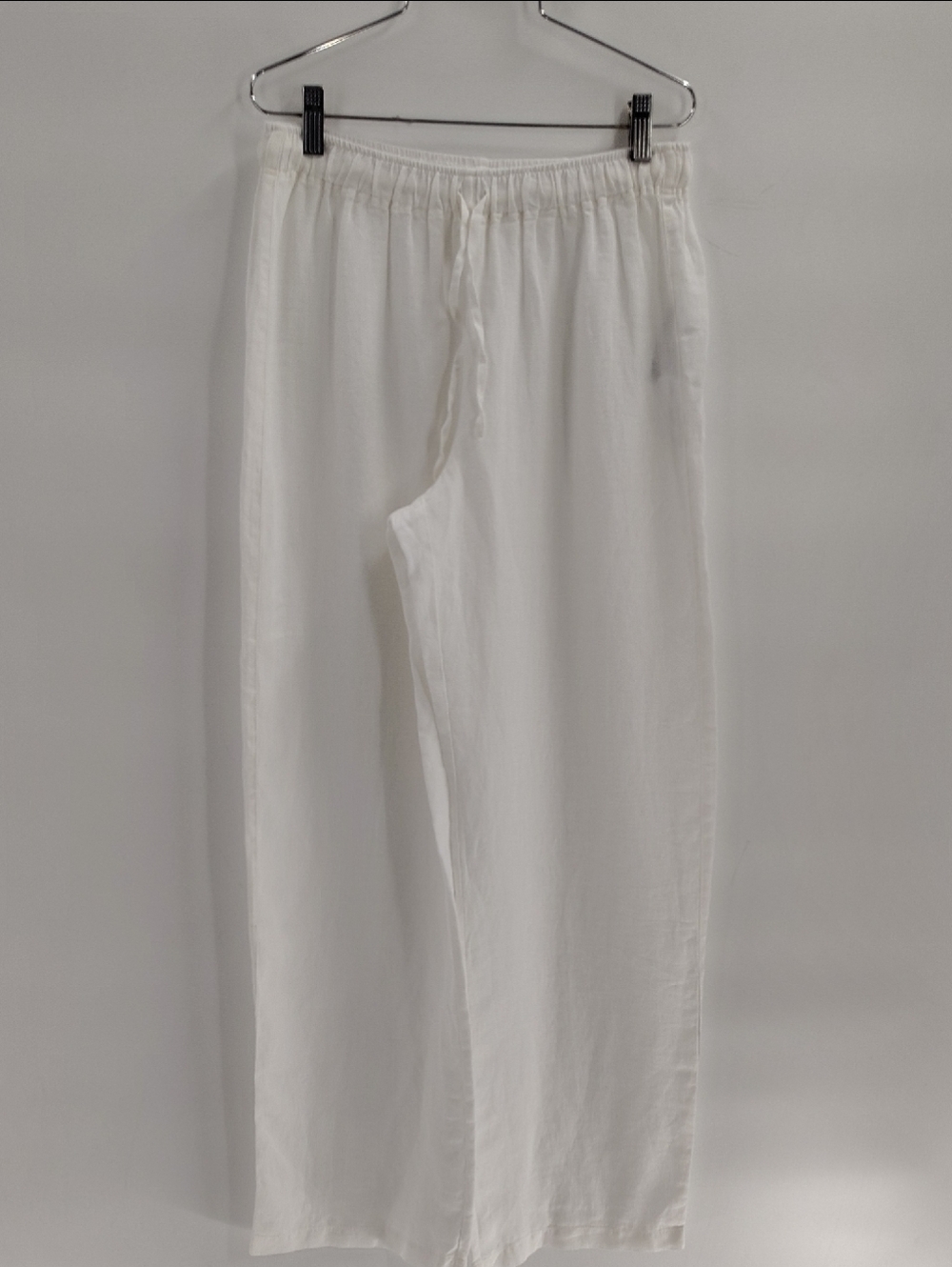 120% Lino White Linen Wide Leg Pants Elastic Waist Drawstring XL Beach Resort